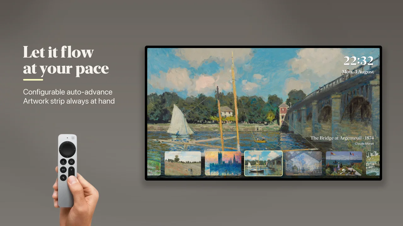 Home Museum displaying a Monet painting with the artwork strip available for browsing.